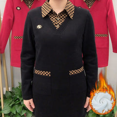 Есенно-зимна дамска яка с дълъг ръкав с дебело каре