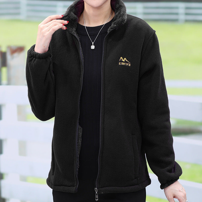 Ново дамско яке от дебел полар в едноцветен цвят