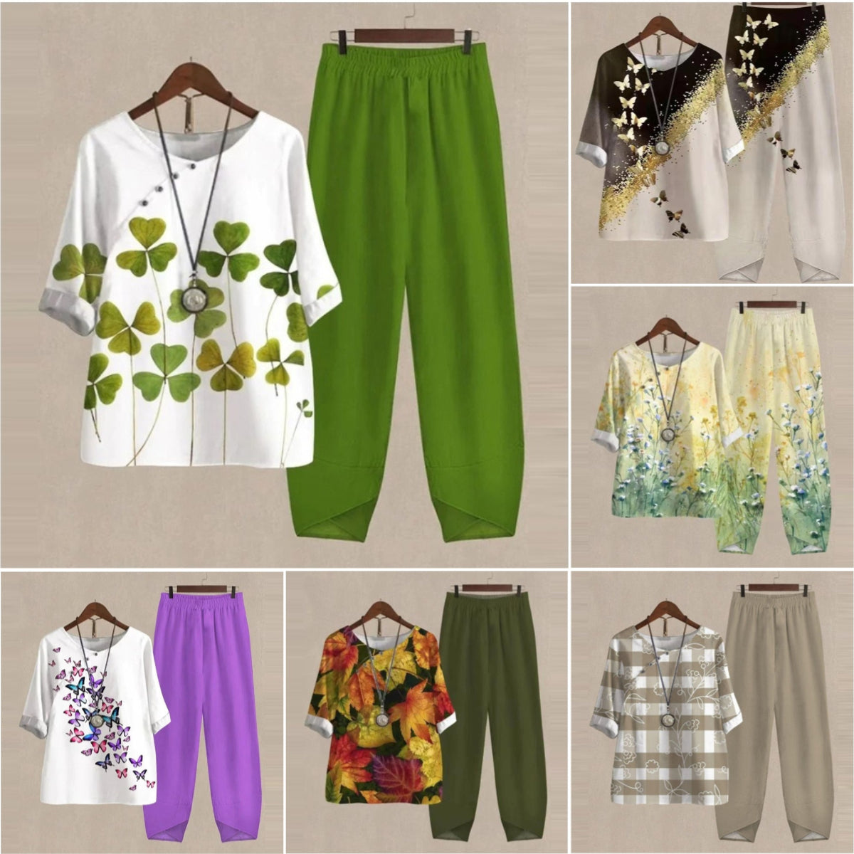 🔥🔥【50% ОТСТЪПКА】[M-5XL] Двукомпонентен моден ежедневен комплект, блуза с принт + панталони