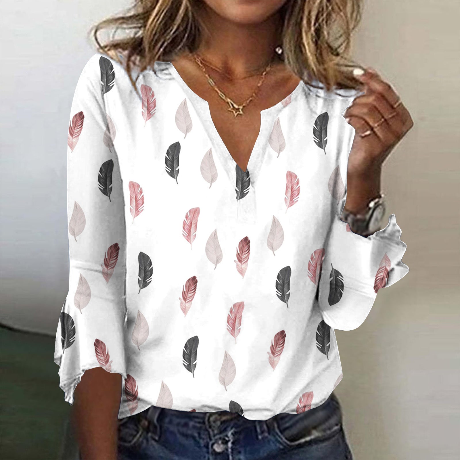 🍂Нов дамски топ с щампа и дълъг ръкав