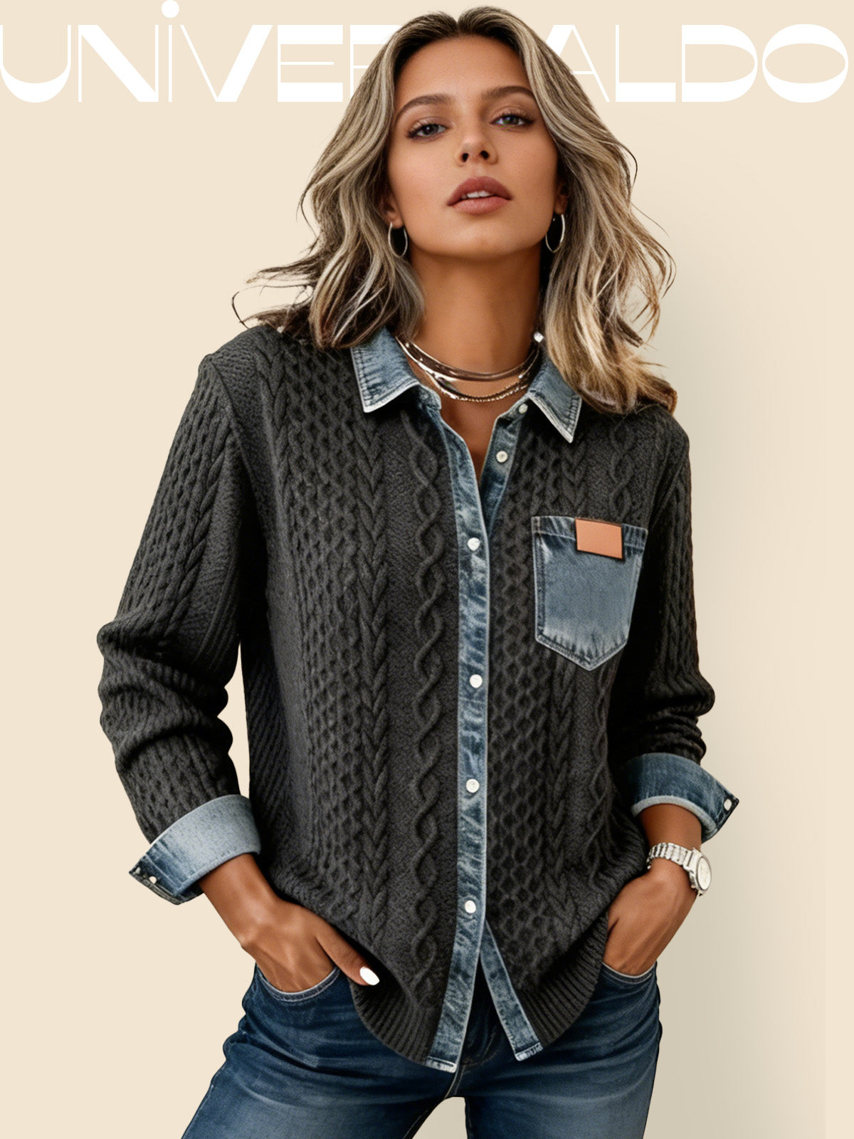 Псевдо-Деним Яке с Плетени Инкрустации