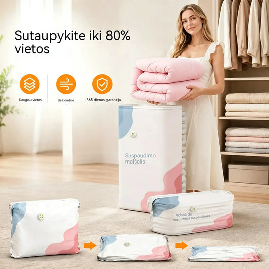 -50%🧳 5 vnt. pakuotė【Pirk 3, gauk 2 NEMOKAMAI】Vakuuminiai drabužių laikymo maišeliai be pompos