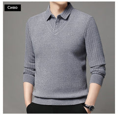 Мъжка Псевдо-Двуделна Топла Тениска с Поли Яка