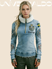 Суитшърт с принт "кръст" и кадифена яка