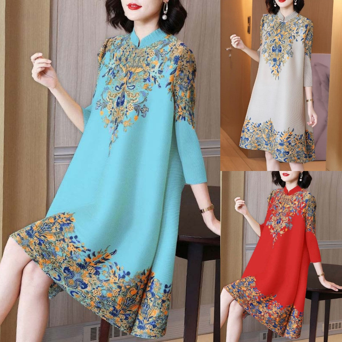 Рокля с Дълъг Ръкав, Принт и Свободен Крой