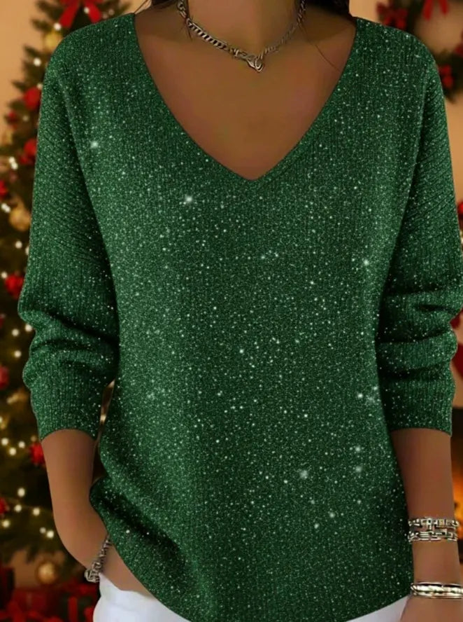 Нов дамски пуловер с дълъг ръкав и V-образно деколте