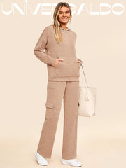 Дву-Частен Спортен Комплект с Качулка в Свободен Крой