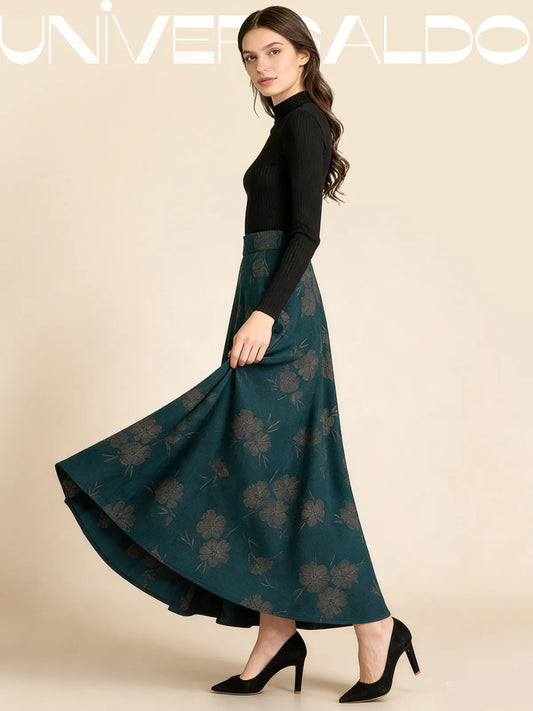 Вълнена Полу-Рокля с Висока Талия и Флорален Принт