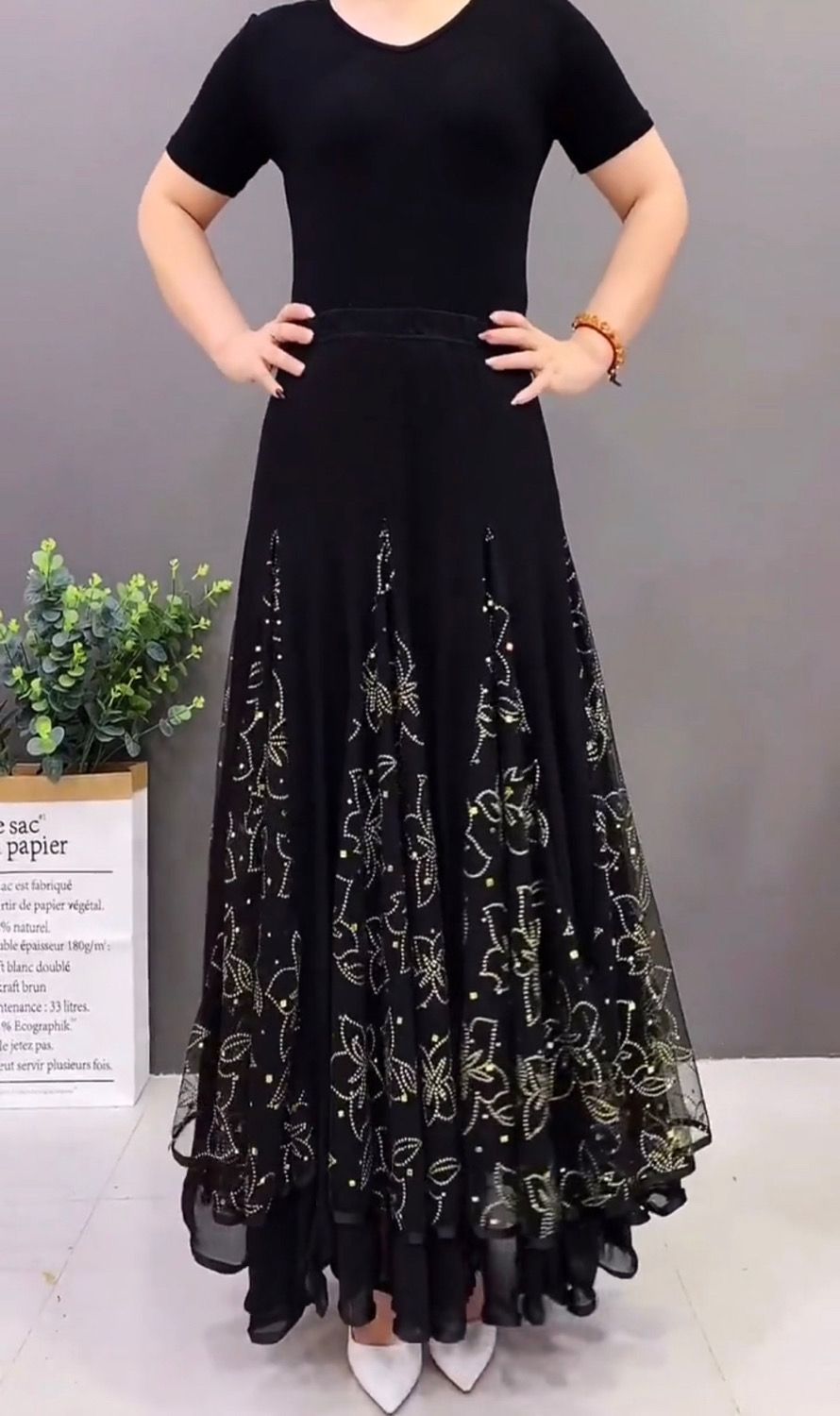 🌷🌹2026 Бродирана дълга пола с висока талия Драпирана танцова пола