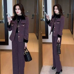 🔥【Яке+Панталон】Модерен дамски костюм с широки панталони - оформящ и моделращ ефект, 2-в-1 комплект