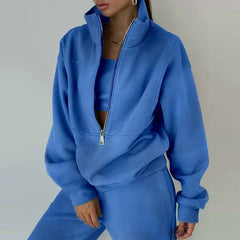 Дамски суичър от две части и пуловер с панталон, монохромна качулка, широк пуловер с качулка, дебели горнища, ежедневно спортно облекло