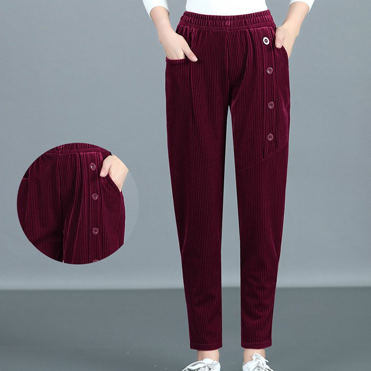 💕【50% ОТСТЪПКА】【XL-5XL】Есен/Зима Нови дамски кадифени панталони с катарама