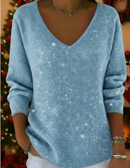 Нов дамски пуловер с дълъг ръкав и V-образно деколте