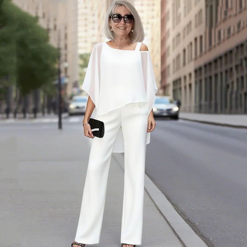 ⏳Отстъпка за ограничено⏳💖【Топ + Панталон】Елегантен дамски комплект от две части с открити рамене, нежен към кожата и дишащ