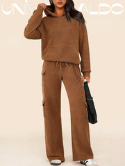 Дву-Частен Спортен Комплект с Качулка в Свободен Крой