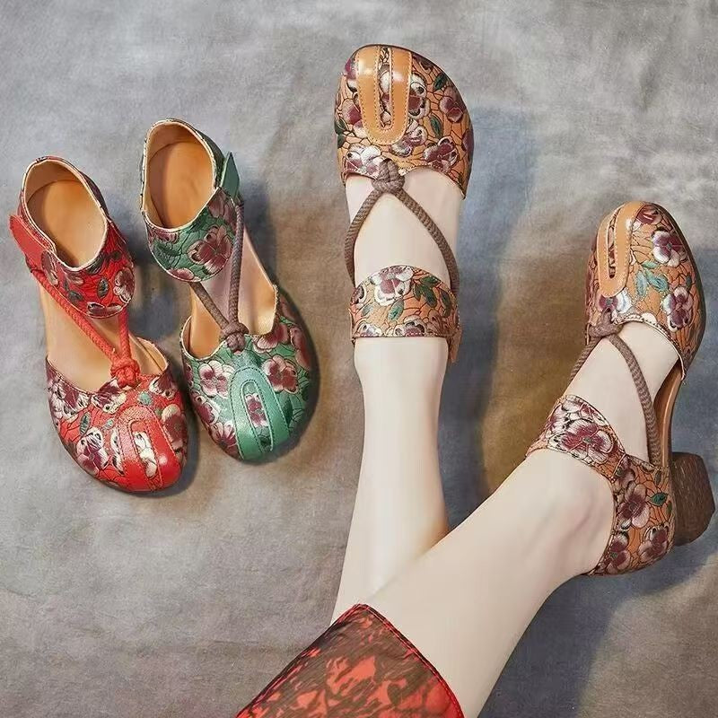 Етнически Сандали с Принт и Мека Подметка