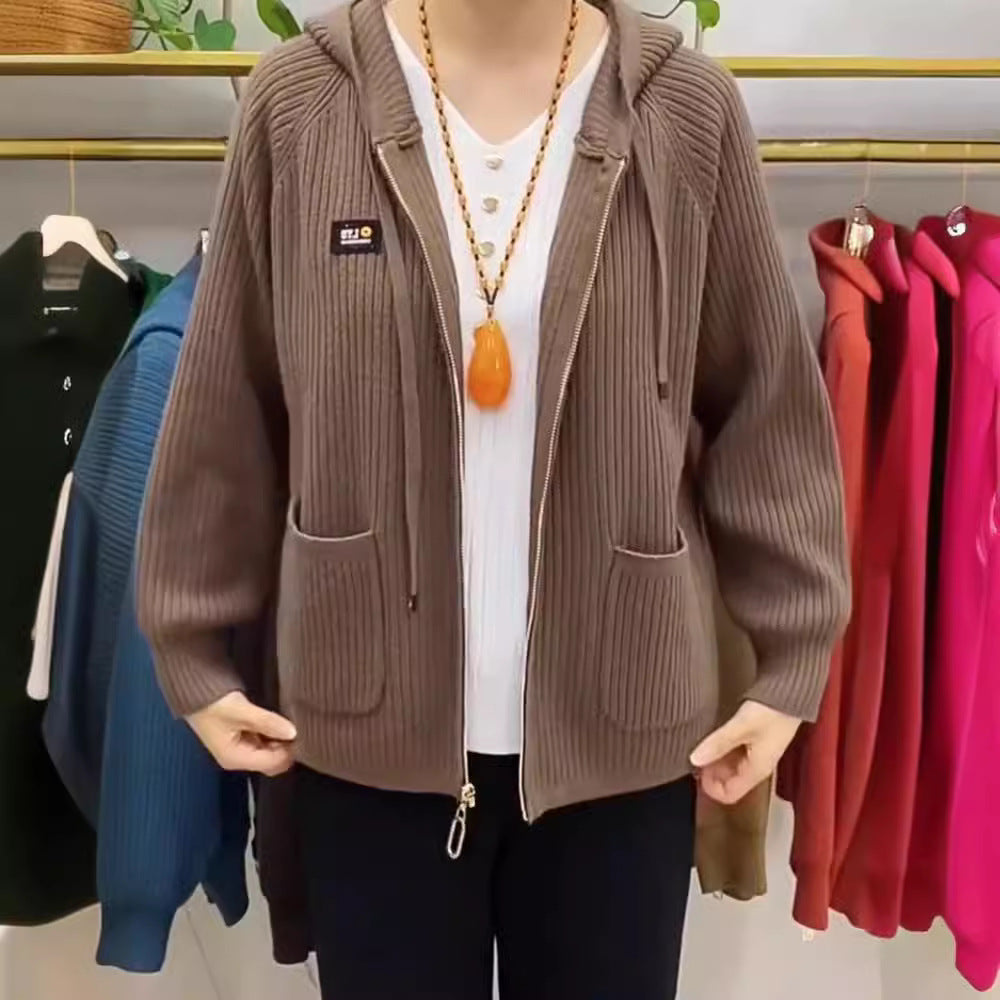 🎉【50% отстъпка】🎉 Дамско ежедневно яке с качулка, вертикални райета и щампа с букви【45-80 КГ】