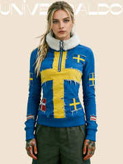 Суитшърт с принт "кръст" и кадифена яка