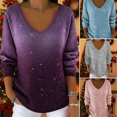 Нов дамски пуловер с дълъг ръкав и V-образно деколте