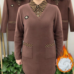 Есенно-зимна дамска яка с дълъг ръкав с дебело каре