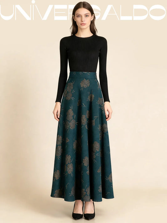 Вълнена Полу-Рокля с Висока Талия и Флорален Принт