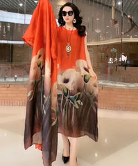 🎉✨🎀【50% ОТСТЪПКА】【M-5XL】Рокля с щампа със средна дължина, комплект от две части