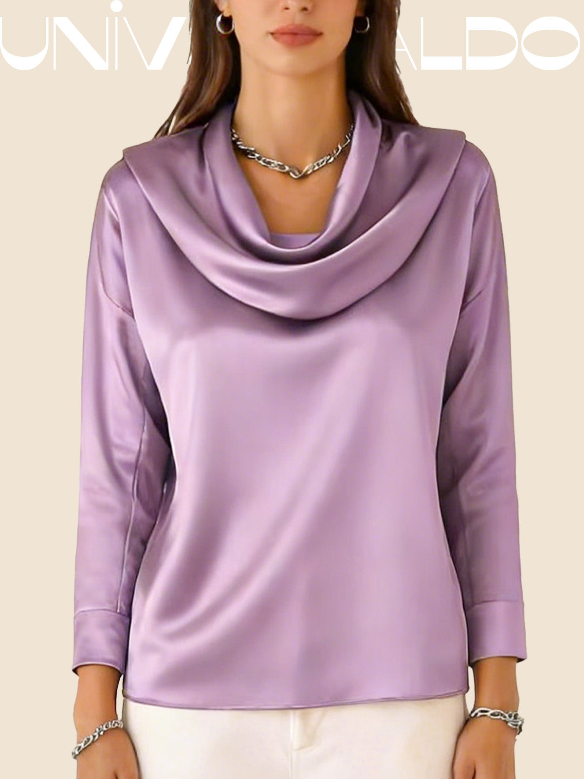 Блуза от Сатен с Плисирана Яка и Дълъг Ръкав