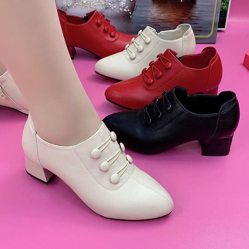 💥🔥Модерни ежедневни обувки от естествена кожа с средна височина на тока