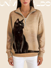 Суитшърт с Котка, Полу-Джипс и Изправена Яка