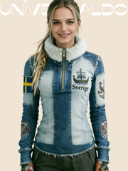 Суитшърт с принт "кръст" и кадифена яка