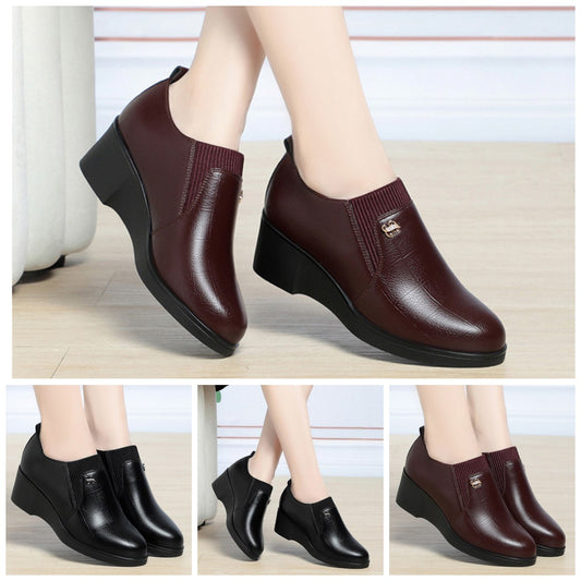 💕👠 2026 нови кожени обувки с клиновиден ток, изработени от мека кожа и мека подметка