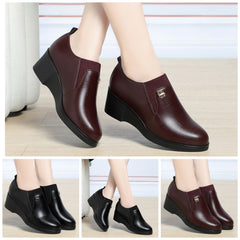 💕👠 2026 нови кожени обувки с клиновиден ток, изработени от мека кожа и мека подметка