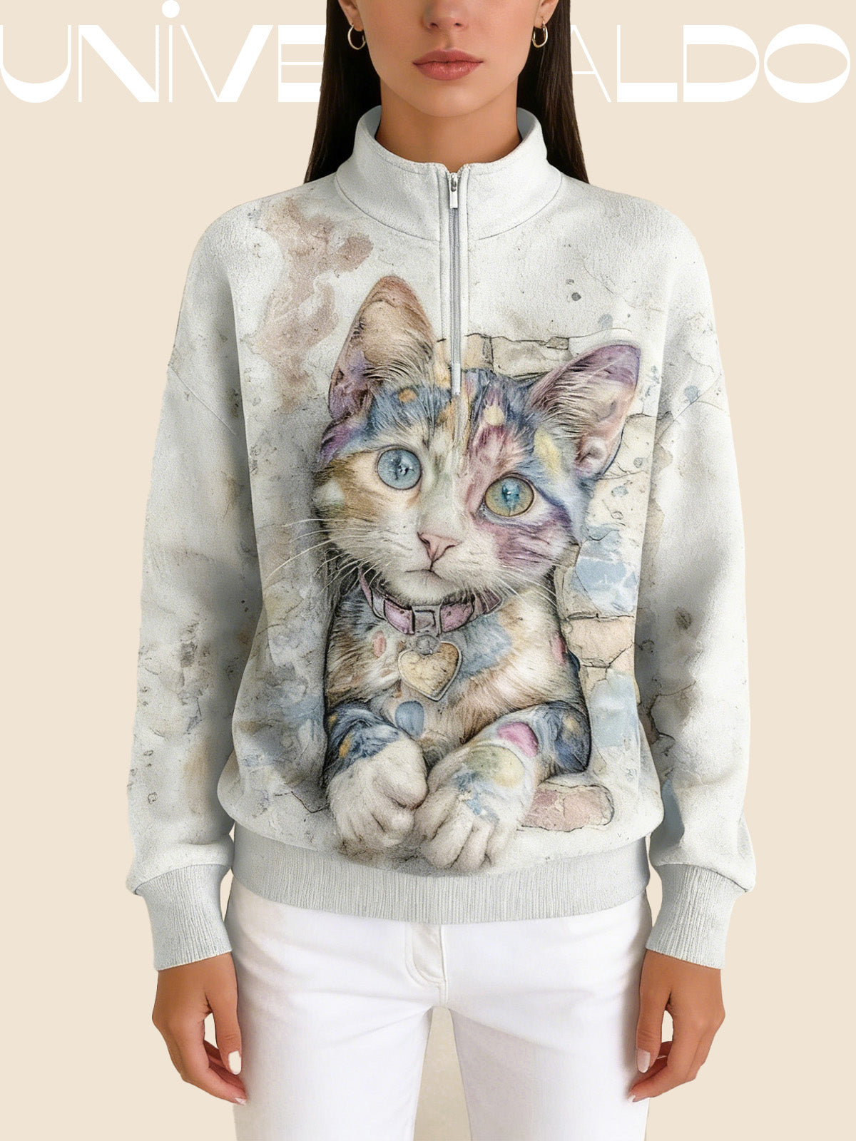 Суитшърт с Котка, Полу-Джипс и Изправена Яка