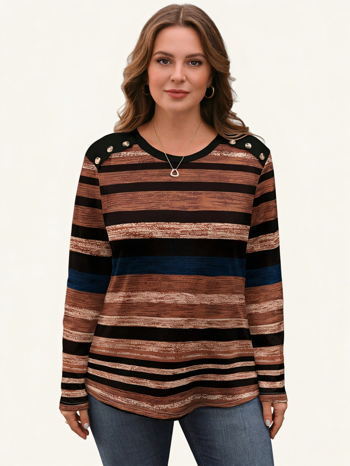 Тениска с Копчета на Рамото и Принт на Ивици